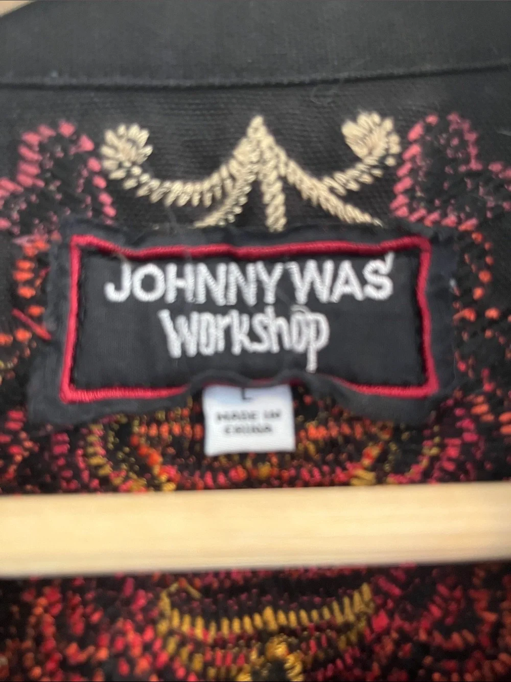 Johnny Was Black Utility Jacket with Orange & Pink Floral Embroidery